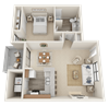 Huntington Pointe A1 3D Floor Plan 662 square feet 1 bed 1 bath